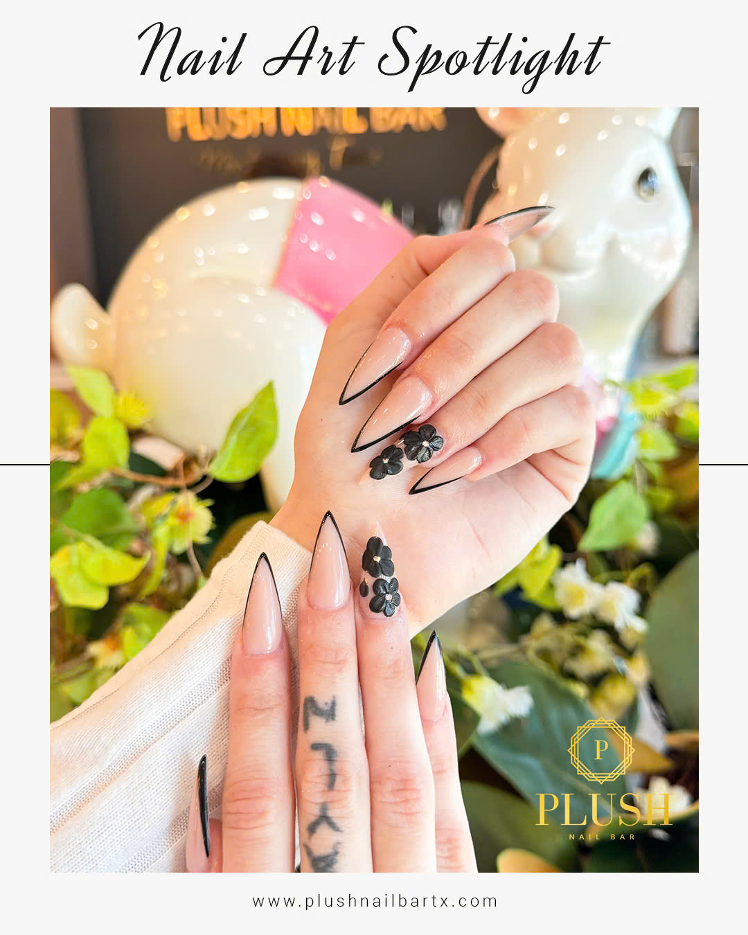 glossy black almond nails

