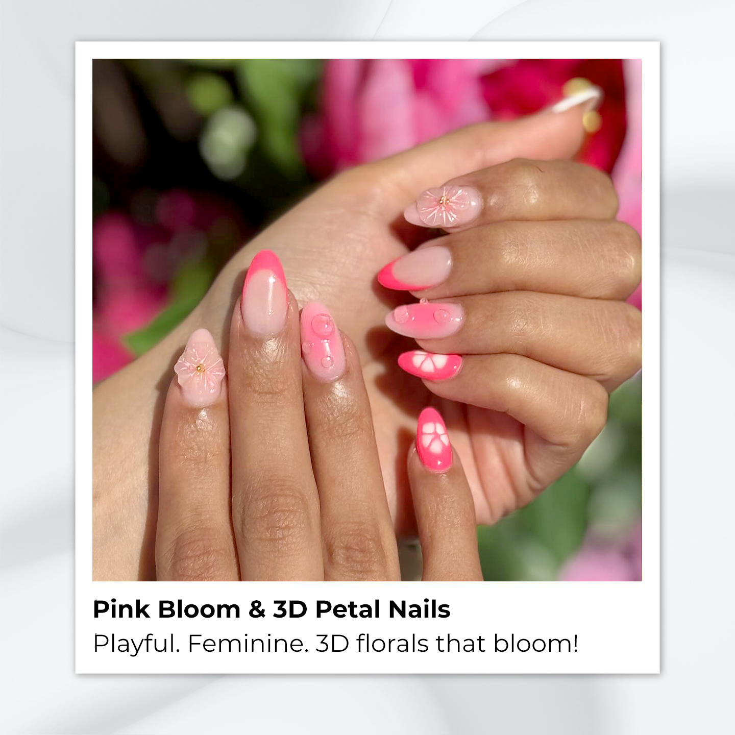 6 Stunning Floral 3D Nail Art Designs You Need to Try This Season 1 Pink Bloom & 3D Petal Nails