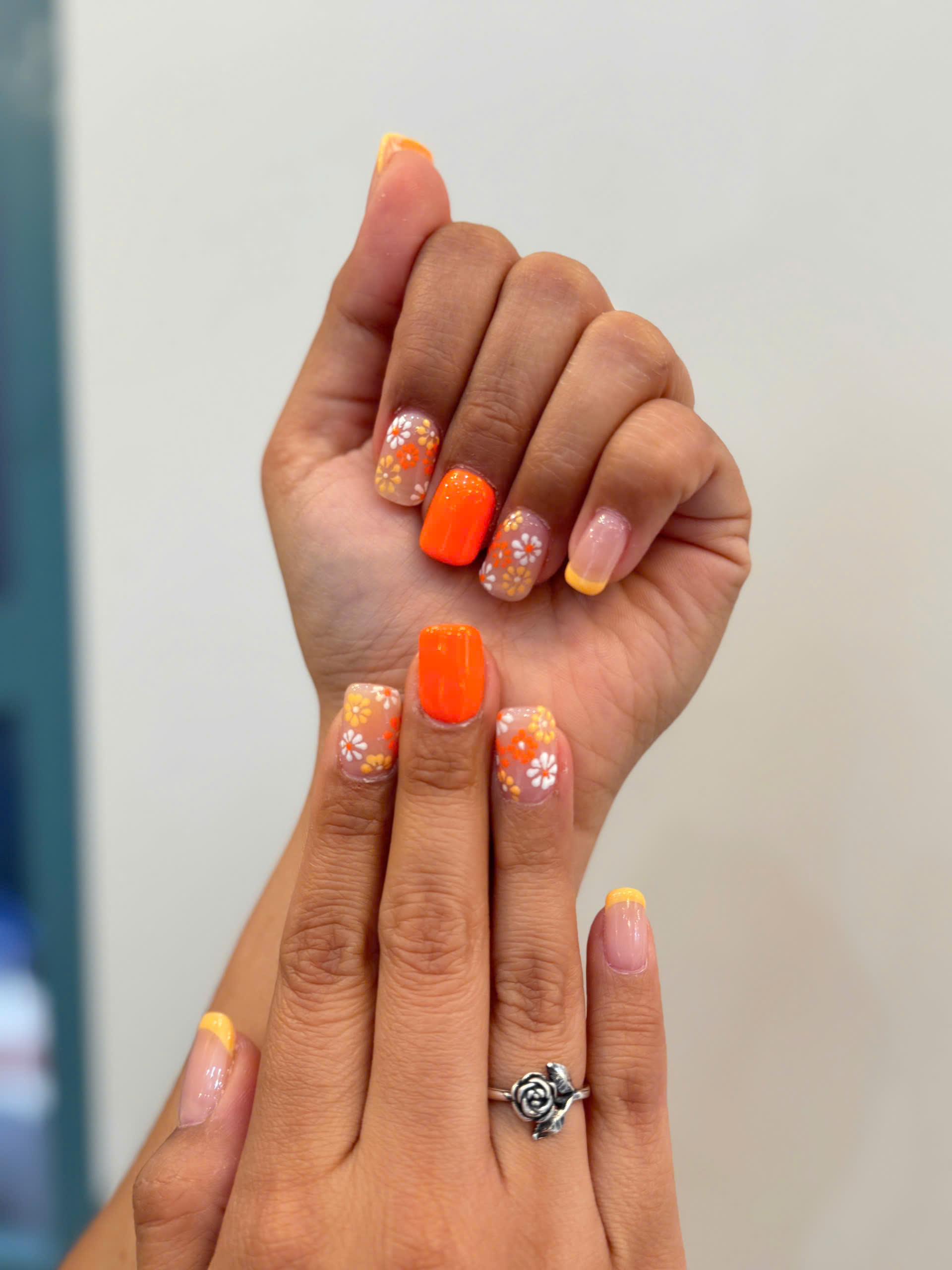 short square nails orange