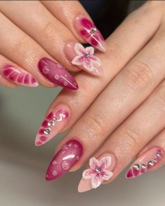 Dazzling 3D Nail Art Designs to Shine Bright This New Year! 2 Floral Fantasy in Pink