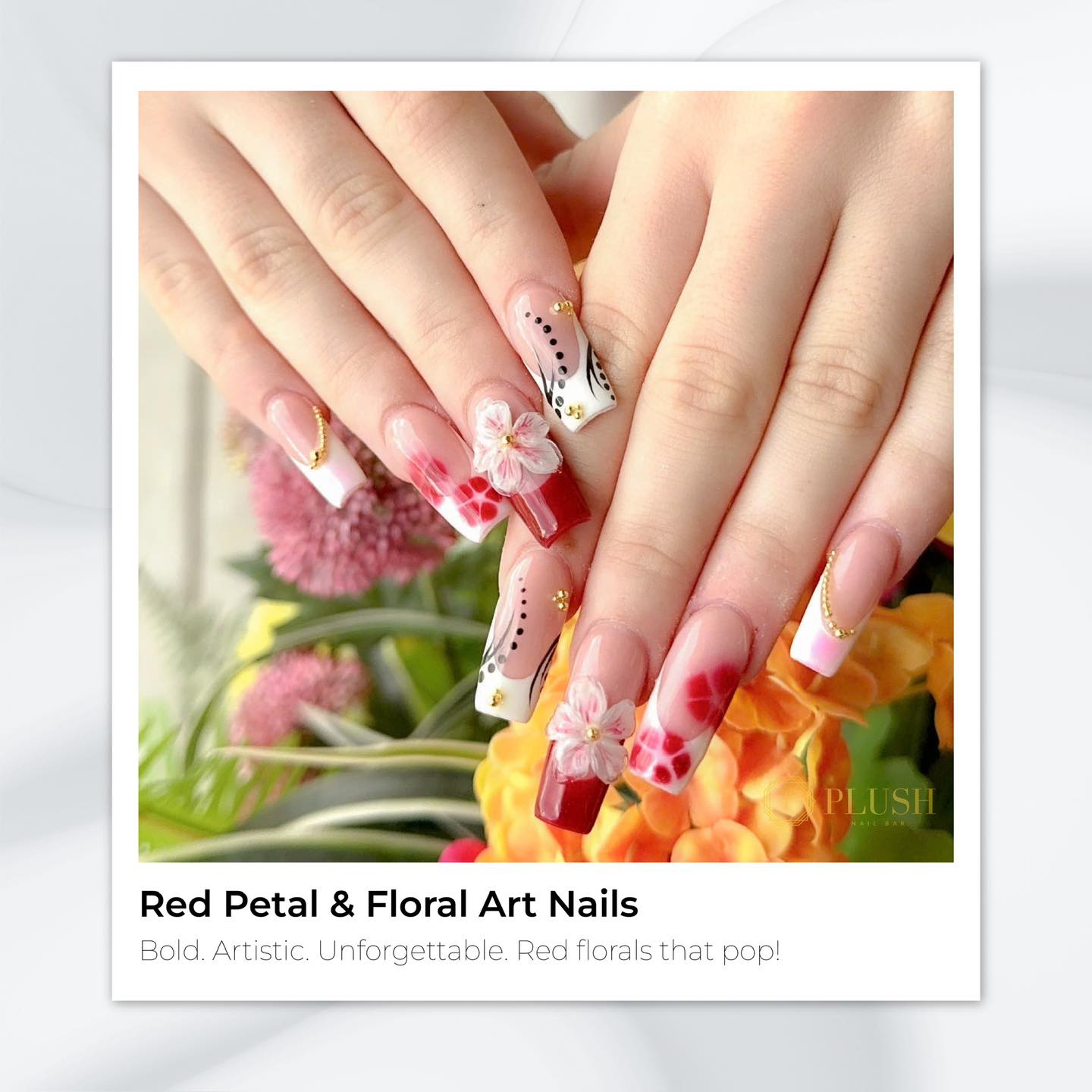 6 Stunning Floral 3D Nail Art Designs You Need to Try This Season 3 Red Petal & Floral Art Nails